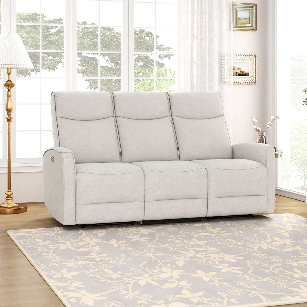 Lark Manor 73.2″ Wide Modern Soft Upholstered Power Reclining Sofa w/ USB Port (Beige) 0